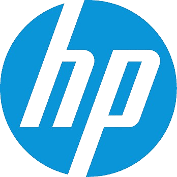 A blue and black logo of hp.